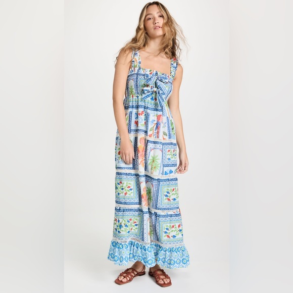 NWT Farm Rio Tropical Tiles Square Neck Maxi Dress - Picture 5 of 10